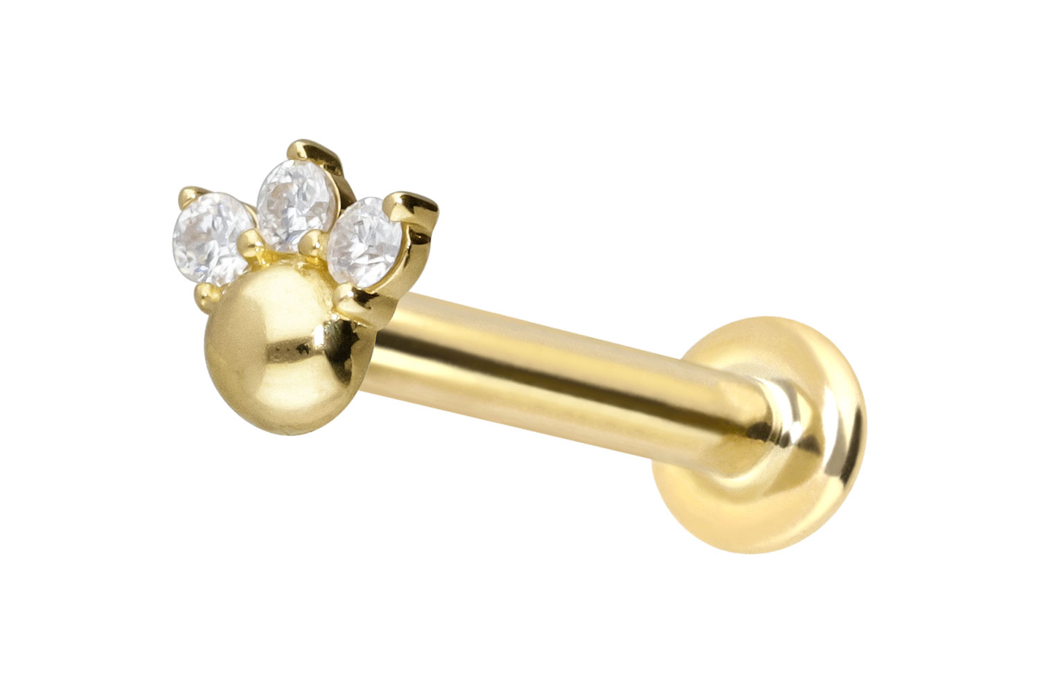 14 Karat Gold Labret Piercing mit Push Fit 3 MOISSANITE + KUGEL